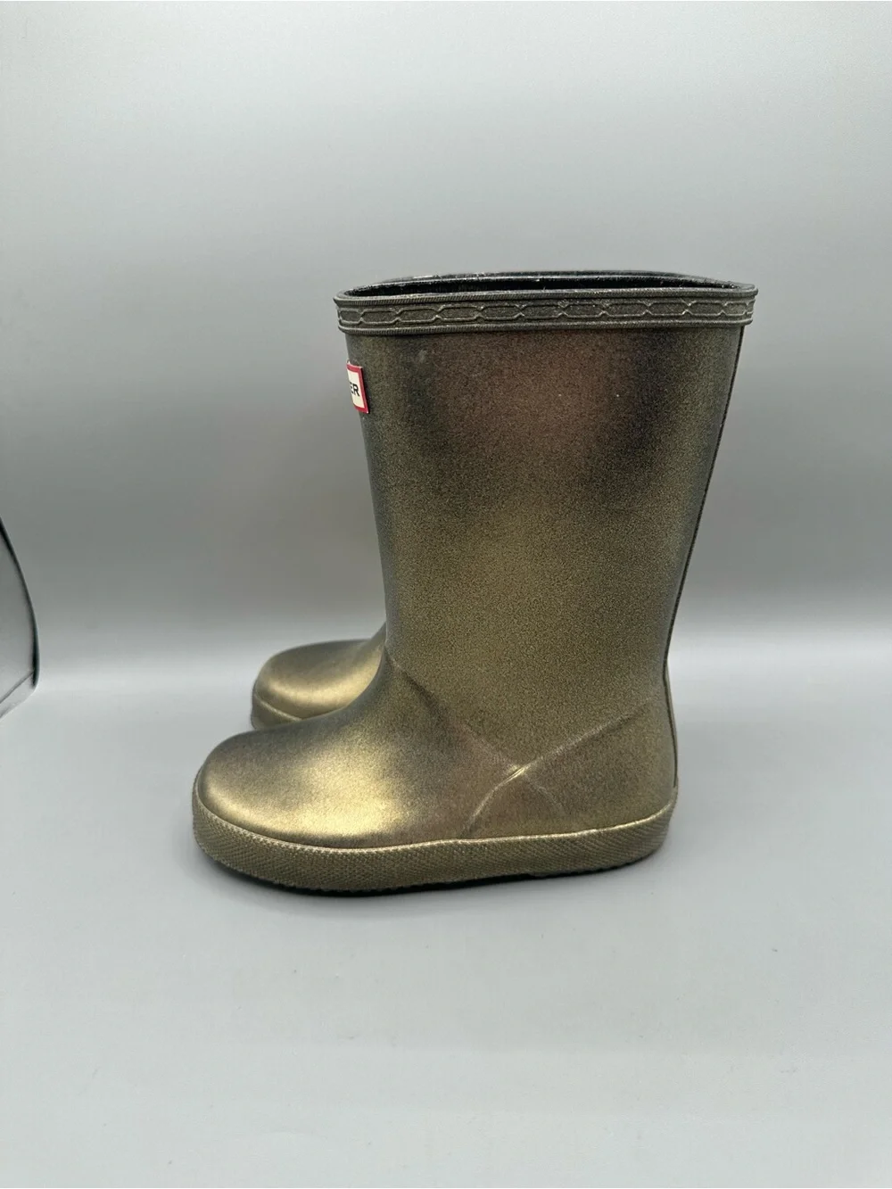 Hunter First Classic Nebula Rain Boots Kids 11 Metallic Gold Iridescent